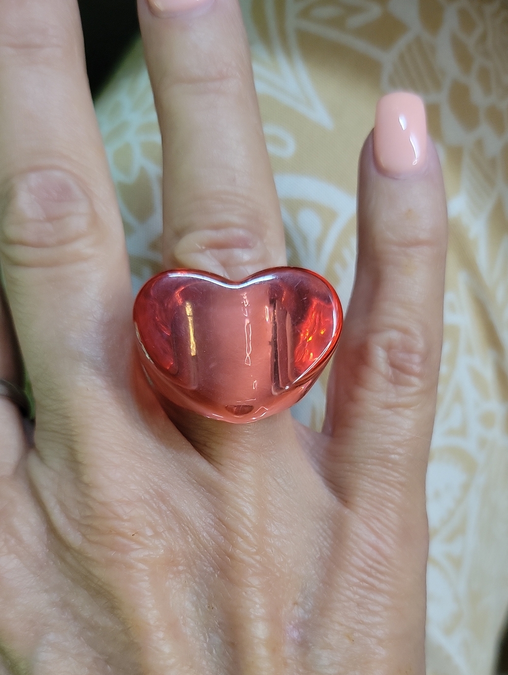 Clear Red Acrylic Heart Ring